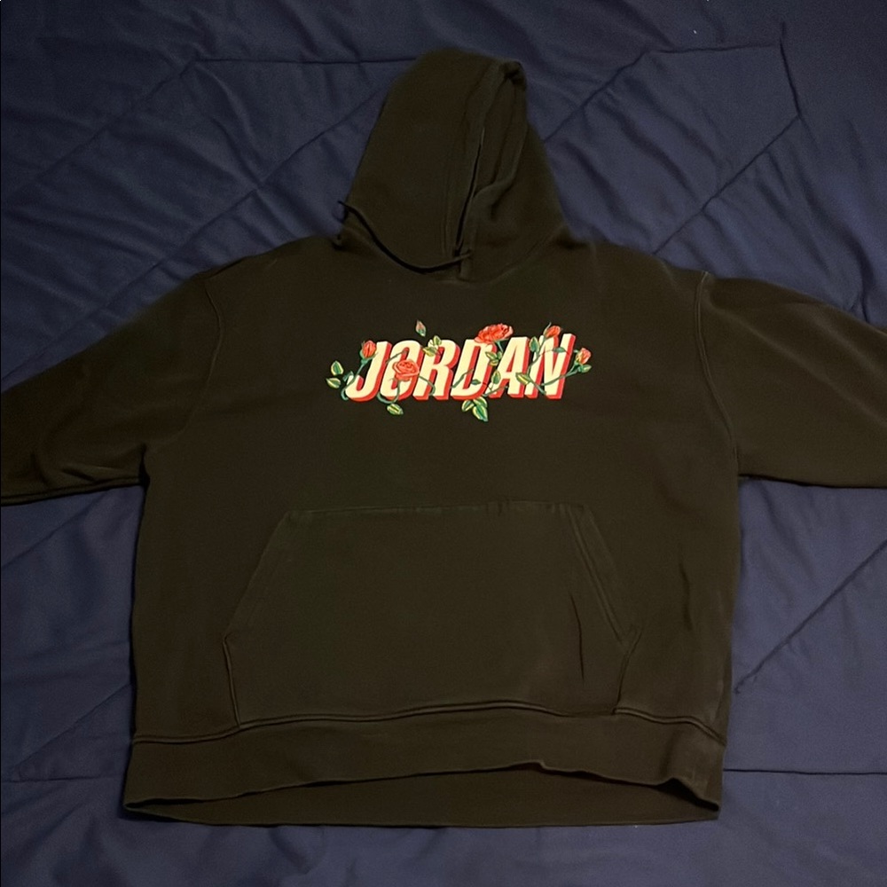 Jordan Black Hoodie with Floral Logo